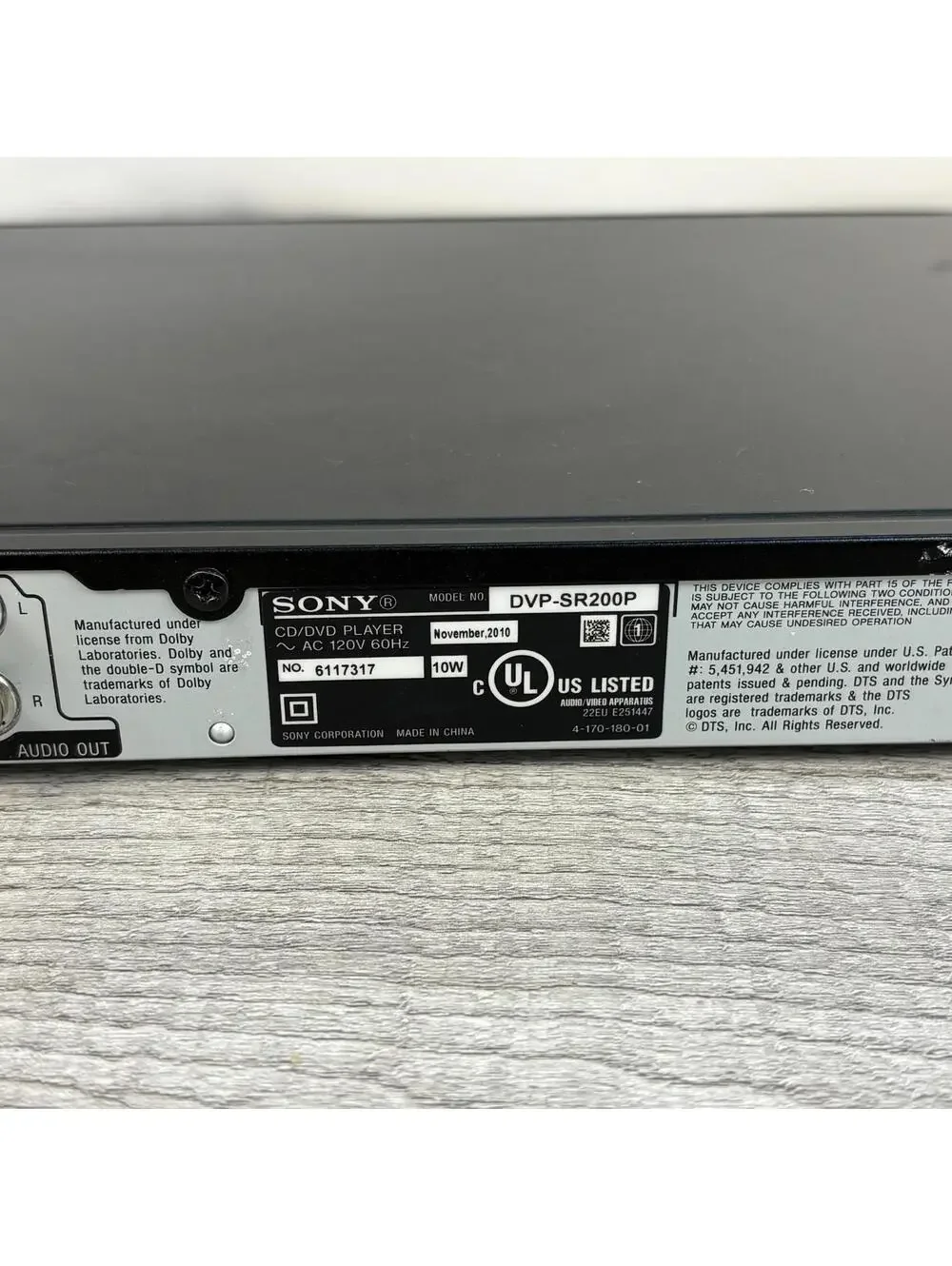 Sony DVP-SR200P CD/DVD Player No Remote W/ RCA CABLE- Fully Tested